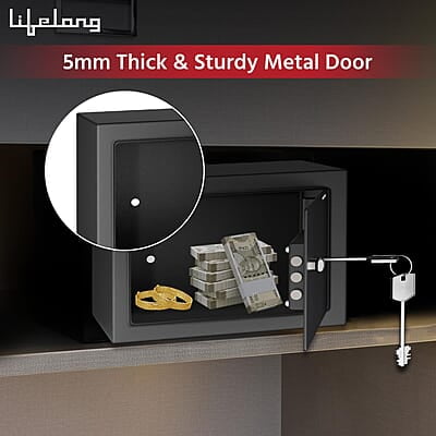 Lifelong Home Safe Locker with Key for Home, 8.6 Litre Capacity, 3 Live Bolts, 5mm Sturdy Metal Door Lifelong Home Safe Locker with Key for Home, 8.6 Litre Capacity, 3 Live Bolts, 5mm Sturdy Metal Door