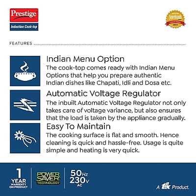 Prestige IRIS ECO 1200 W Induction Cooktop with Automatic Voltage Regulator Prestige IRIS ECO 1200 W Induction Cooktop with Automatic Voltage Regulator