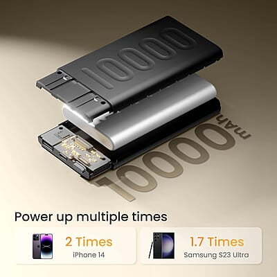 Ambrane 10000mAh Slim Power Bank, 20W Fast Charging, Dual Output, Type C PD (Input & Output), Quick Charge Ambrane 10000mAh Slim Power Bank, 20W Fast Charging, Dual Output, Type C PD (Input & Output), Quick Charge