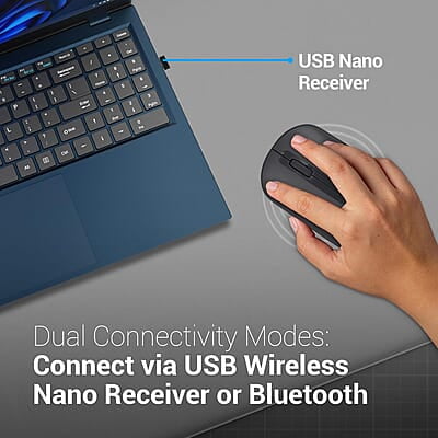 ZEBRONICS Pulse Wireless Mouse, Multi Connectivity, Dual Bluetooth, for Mac, Laptop, Computer, Tablet, 2.4GHz, 1200 DPI, Comfortable & Lightweight ZEBRONICS Pulse Wireless Mouse, Multi Connectivity, Dual Bluetooth, for Mac, Laptop, Computer, Tablet, 2.4GHz, 1200 DPI, Comfortable & Lightweight