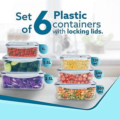 AGARO Airtight Container, Food Storage Container with Lid Set of 6, 120Ml, 240ml, 500ml, 1L, 1.5L, 2.5L AGARO Airtight Container, Food Storage Container with Lid Set of 6, 120Ml, 240ml, 500ml, 1L, 1.5L, 2.5L