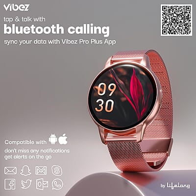 Vibez by Lifelong Luxury Smart Watch for Women - Emerald Rose Gold Smartwatch with Metal Strap, 1.39 Inch HD Display, IP67, Bluetooth Calling, 100+ Watch Faces, Health Tracker & Sports Modes Vibez by Lifelong Luxury Smart Watch for Women - Emerald Rose Gold Smartwatch with Metal Strap, 1.39 Inch HD Display, IP67, Bluetooth Calling, 100+ Watch Faces, Health Tracker & Sports Modes