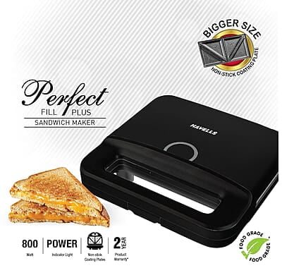 Havells Perfect Fill Plus Sandwich Maker(Black), 800 Watts Havells Perfect Fill Plus Sandwich Maker(Black), 800 Watts