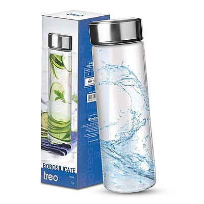 Treo by Milton Borosilicate Crysta Glass Bottle, 1000 ml, Glaze Steel Treo by Milton Borosilicate Crysta Glass Bottle, 1000 ml, Glaze Steel