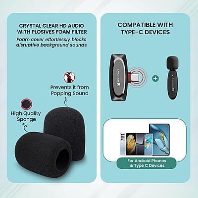 Portronics Dash 7 Omnidirectional Type C Wireless Microphone, Noise Cancellation, Plug & Play, Lapel Wireless Mic for Video Recording Portronics Dash 7 Omnidirectional Type C Wireless Microphone, Noise Cancellation, Plug & Play, Lapel Wireless Mic for Video Recording