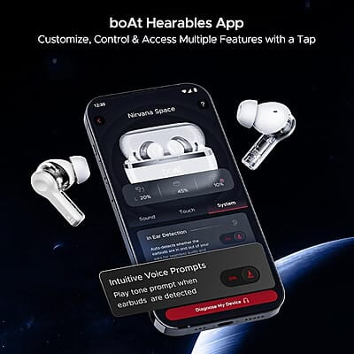 boAt Nirvana Space Truly Wireless in-Ear w/ 360º Spatial Audio, ANC Up to 32dB, 100hrs Playback, 4 Mics with AI-ENx™, Adaptive EQ, in-Ear Detection, DLC Drivers & Fast Pair boAt Nirvana Space Truly Wireless in-Ear w/ 360º Spatial Audio, ANC Up to 32dB, 100hrs Playback, 4 Mics with AI-ENx™, Adaptive EQ, in-Ear Detection, DLC Drivers & Fast Pair
