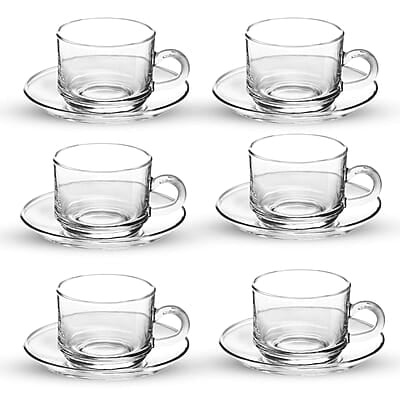 Treo by Milton Bistro Cup and Saucer Set, Transparent, Set of 12