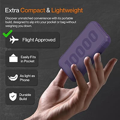 Ambrane 10000mAh Rugged, Slim & Compact Powerbank, 22.5W Fast Charging, USB & Type C Output Ambrane 10000mAh Rugged, Slim & Compact Powerbank, 22.5W Fast Charging, USB & Type C Output