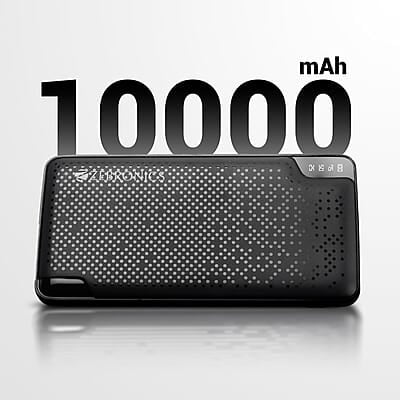 ZEBRONICS ME53 Power Bank, 10000 mAh, 10W, Dual USB Output, Type C & Micro USB Input, Built in Protections, Percentage LED Display, Included USB to Type C Cable ZEBRONICS ME53 Power Bank, 10000 mAh, 10W, Dual USB Output, Type C & Micro USB Input, Built in Protections, Percentage LED Display, Included USB to Type C Cable