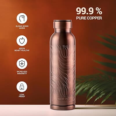 MILTON Copper Swasth Water Bottle, 940 ml, Copper Abstract Lacquer Coating, Curved bottle MILTON Copper Swasth Water Bottle, 940 ml, Copper Abstract Lacquer Coating, Curved bottle