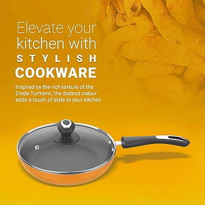 Preethi Dura Collection Non Stick Fry Pan, 26 cm, with Glass Lid, Gas & Induction Compatible