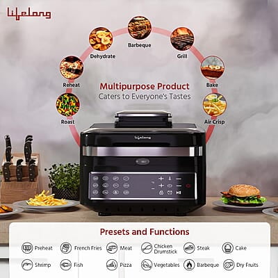 Lifelong Digital Air Fryer for Home with Smart Thermometer, 7 Litre with 12 Pre-Set Menus - 1400W Lifelong Digital Air Fryer for Home with Smart Thermometer, 7 Litre with 12 Pre-Set Menus - 1400W