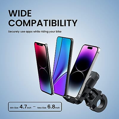 Portronics Mobike 4 Bike Phone Mount with 360° Rotational, Strong Hold for Bicycle, Motorcycle Compatible with 4.7 to 6.8 inch Portronics Mobike 4 Bike Phone Mount with 360° Rotational, Strong Hold for Bicycle, Motorcycle Compatible with 4.7 to 6.8 inch