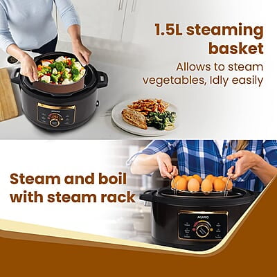 AGARO Royal Electric Pressure Cooker, 3 Liter Stainless Steel Inner Pot, 5 Preset Menu, Automatic Cooking AGARO Royal Electric Pressure Cooker, 3 Liter Stainless Steel Inner Pot, 5 Preset Menu, Automatic Cooking