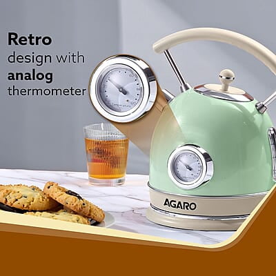 AGARO Regency Vintage Kettle 1.8L with Temperature Gauge, Hot Water Boiler & Tea Heater with Curved Handle Visible Water Level Line, Led Light AGARO Regency Vintage Kettle 1.8L with Temperature Gauge, Hot Water Boiler & Tea Heater with Curved Handle Visible Water Level Line, Led Light
