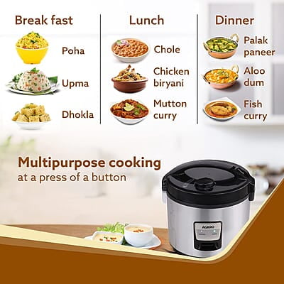 AGARO Regency Electric Rice Cooker, 5L Ceramic Coated Inner Bowl, Cooks up to 10 cups of Raw Rice, Automatic Cooking, Keep Warm Function AGARO Regency Electric Rice Cooker, 5L Ceramic Coated Inner Bowl, Cooks up to 10 cups of Raw Rice, Automatic Cooking, Keep Warm Function