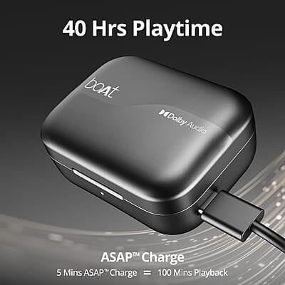 boAt Airdopes 800 True Wireless in Ear Ear Buds w/Dolby Audio, Adaptive EQ by Mimi, 40 Hours Playback, 4 Mics w/AI-ENx™, in-Ear Detection & Hearables App Support