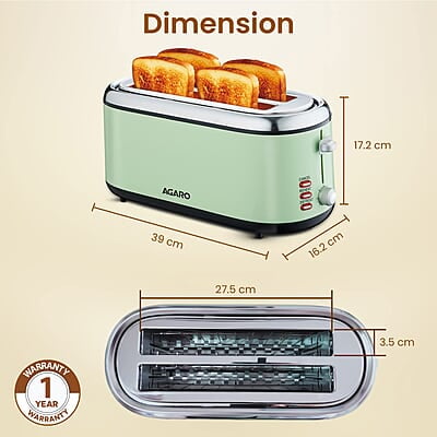 AGARO Royal 4 Slice Stainless Steel Pop Up Toaster 1450W AGARO Royal 4 Slice Stainless Steel Pop Up Toaster 1450W
