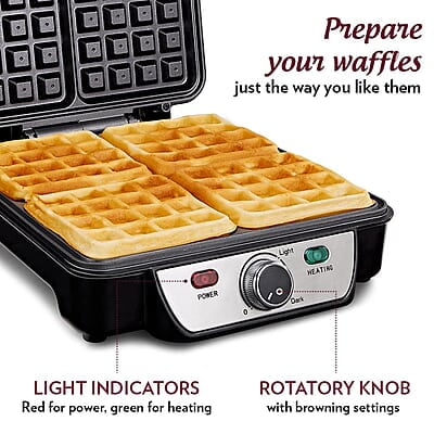 Borosil Jumbo Waffle Maker, 1100W, Non-Stick Grilling Plate, 4 Jumbo Bread Slices