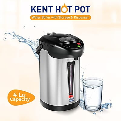 KENT Hot Pot Auto Electric Kettle With Water Dispenser 4L Storage Capacity 750W Appliance to Ensure Super Fast Boiling SS Inner Pot & Plastic Outer Body Reboil Feature Overheating Protection Silver KENT Hot Pot Auto Electric Kettle With Water Dispenser 4L Storage Capacity 750W Appliance to Ensure Super Fast Boiling SS Inner Pot & Plastic Outer Body Reboil Feature Overheating Protection Silver