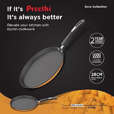 Preethi Dura Collection Non Stick Tawa, 28 cm, Gas & Induction Compatible Preethi Dura Collection Non Stick Tawa, 28 cm, Gas & Induction Compatible