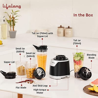 Lifelong 700 Watts Nutri Blender for Smoothie and Juices - 4 Bullet Jars 700 & 500ml - 100% Copper Motor Lifelong 700 Watts Nutri Blender for Smoothie and Juices - 4 Bullet Jars 700 & 500ml - 100% Copper Motor