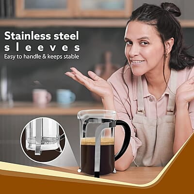 AGARO Classic French Press Coffee And Tea Maker, Borosilicate Glass Body With Sleeves, Glass Carafe, BPA Free Plastic Lid Strainer, 600Ml AGARO Classic French Press Coffee And Tea Maker, Borosilicate Glass Body With Sleeves, Glass Carafe, BPA Free Plastic Lid Strainer, 600Ml