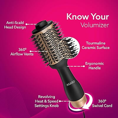 AGARO HV2179 1200 Watts Professional Volumizer Hair Dryer, 24K Gold Styling Surface AGARO HV2179 1200 Watts Professional Volumizer Hair Dryer, 24K Gold Styling Surface