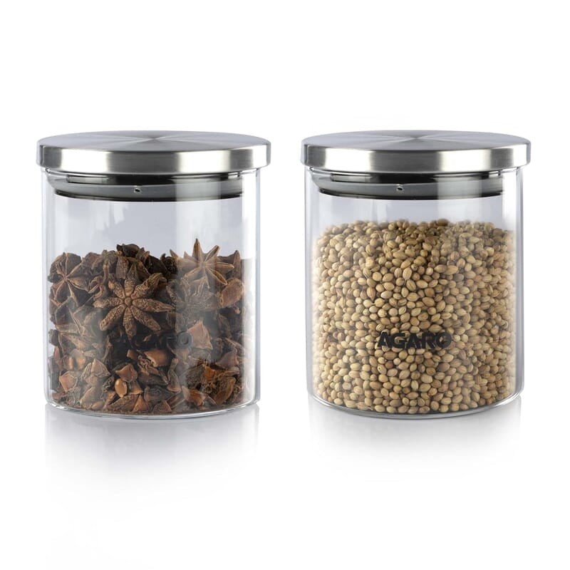 AGARO Elite Borosilicate Glass Jar 600 ml, Round Shaped, Steel Lid Pack of 2 AGARO Elite Borosilicate Glass Jar 600 ml, Round Shaped, Steel Lid Pack of 2