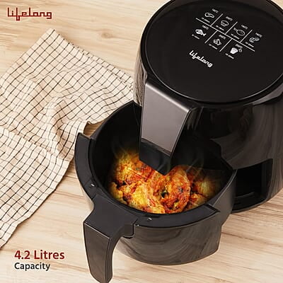 Lifelong Air Fryer 1 Year Warranty 1350W, 4.2L, Air Fryer for Home, Digital Air-Fryer with 6 Presets Lifelong Air Fryer 1 Year Warranty 1350W, 4.2L, Air Fryer for Home, Digital Air-Fryer with 6 Presets