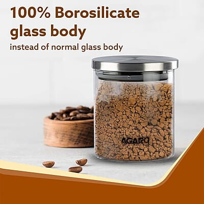 AGARO Elite Borosilicate Glass Jar 600 ml, Round Shaped, Steel Lid Pack of 2 AGARO Elite Borosilicate Glass Jar 600 ml, Round Shaped, Steel Lid Pack of 2