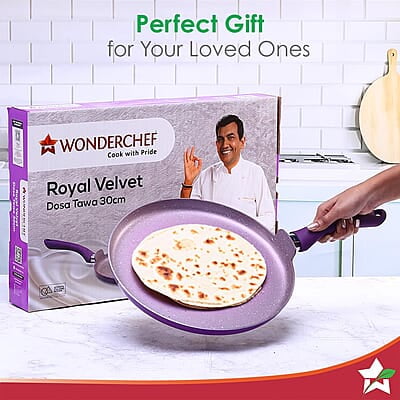 Wonderchef Royal Velvet Non-stick 30cm Dosa Tawa 3 mm thick 1.8 litres Virgin Aluminium Wonderchef Royal Velvet Non-stick 30cm Dosa Tawa 3 mm thick 1.8 litres Virgin Aluminium
