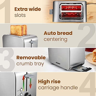 AGARO GRAND 2 Slice Stainless Steel Pop Up Toaster 850W
