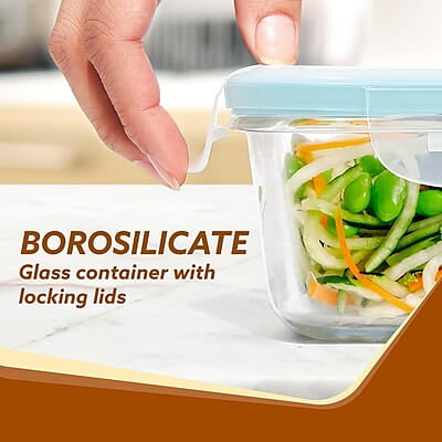 AGARO Borosilicate Glass Container with Lids, 3 pcs Set, 320ml, 520ml & 800ml Square AGARO Borosilicate Glass Container with Lids, 3 pcs Set, 320ml, 520ml & 800ml Square