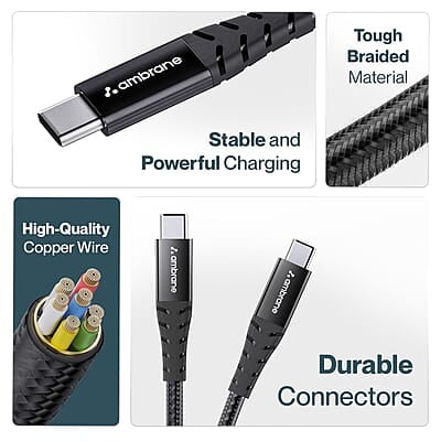Ambrane 100W Type-C To Type-C Fast Charging Cable Compatible With iPhone 15,Samsung,Oneplus,Google Pixel,Laptop,Macbook&Type C Devices,480Mbps Data Sync,Braided Cable,1.5M Length(Abcc-100 Ambrane 100W Type-C To Type-C Fast Charging Cable Compatible With iPhone 15,Samsung,Oneplus,Google Pixel,Laptop,Macbook&Type C Devices,480Mbps Data Sync,Braided Cable,1.5M Length(Abcc-100