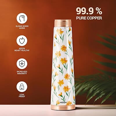 MILTON Copper Delight Design Water Bottle, 915 ml, Ethnic Lacquer Coating, Curved bottle MILTON Copper Delight Design Water Bottle, 915 ml, Ethnic Lacquer Coating, Curved bottle