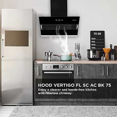 Faber 75 cm 1200 m3/hr Slant, Filterless Auto Clean Chimney talian Design (HOOD VERTIGO FL SC AC BK 75 Faber 75 cm 1200 m3/hr Slant, Filterless Auto Clean Chimney talian Design (HOOD VERTIGO FL SC AC BK 75