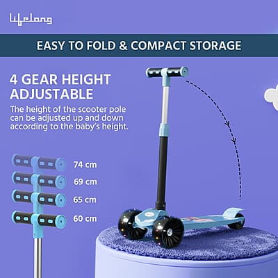 Lifelong Scooter for Kids 3+ Years - Foldable Kids Scooter with LED Wheels & Adjustable Height - Kick Scooter Capacity 50kg Lifelong Scooter for Kids 3+ Years - Foldable Kids Scooter with LED Wheels & Adjustable Height - Kick Scooter Capacity 50kg