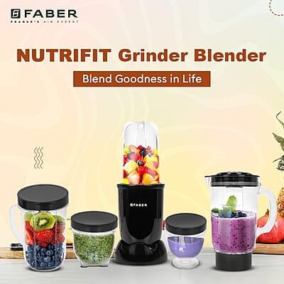 Faber Sportz Blender FSB 5-in-1 Nutrifit Nero 5 PC Jars 1L+500ML+500ML Mug+300ML+300ML Dessert Cup Faber Sportz Blender FSB 5-in-1 Nutrifit Nero 5 PC Jars 1L+500ML+500ML Mug+300ML+300ML Dessert Cup