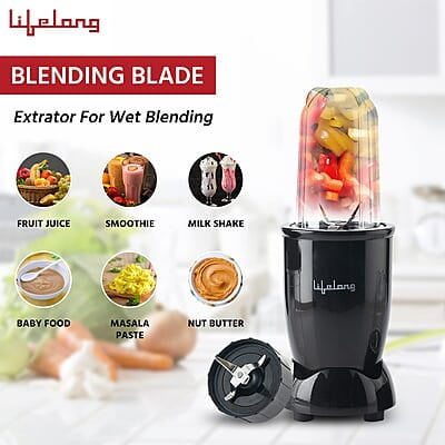 Lifelong Regalia PowerNutri Mixer/Grinder/Blender/Shaker, 2 Stainless Steel Blades,2 Unbreakable Jars, 450 W Powerful Copper Motor