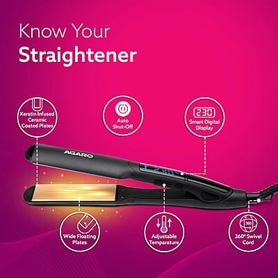 AGARO Elite Hair Straightner, For Women, Black