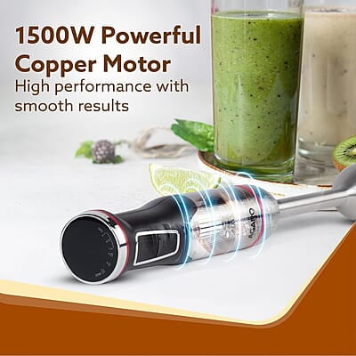 AGARO Royal Hand Blender & Chopper, 1500W Copper Motor, 2 Modes & 20 adjustable Speed, Chopping, Mixing, Puree, Stainless Steel Blades