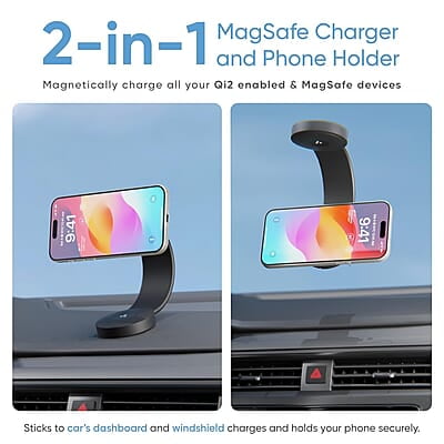 Ambrane 15W Qi-2 Car Dashboard Magnetic Wireless Car Charger for iPhone 15/15 Pro/15 Pro Max, iPhone 14/14 Pro/14 Pro Max, iPhone 13/12, Samsung & Other Qi-2 Device + Magnetic Ring Ambrane 15W Qi-2 Car Dashboard Magnetic Wireless Car Charger for iPhone 15/15 Pro/15 Pro Max, iPhone 14/14 Pro/14 Pro Max, iPhone 13/12, Samsung & Other Qi-2 Device + Magnetic Ring