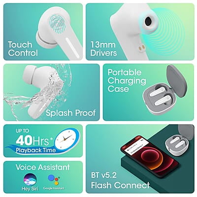 Zebronics Sound Bomb 7 Bluetooth TWS in Ear Earbuds with 40H Playtime, ENC Mic, Rapid Charge, Upto 50ms Gaming Mode, Flash Connect, Voice assistant, Smooth Touch Control, BT v5.2, Type C
