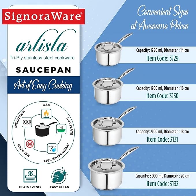 Signora Ware Artista Tri- play Sauce Pan Witht Lid 3000 ML (20CM)