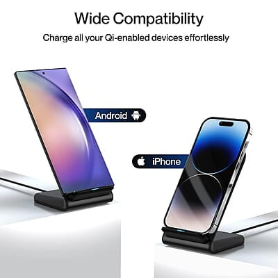 Ambrane 15W Wireless Charging Stand for iPhone 14/13/12 Series, Galaxy S23/S22/S21/S20/Note20 Series, OnePlus 9/9 Pro, Apple Watch & Other Qi Devices Powerpod