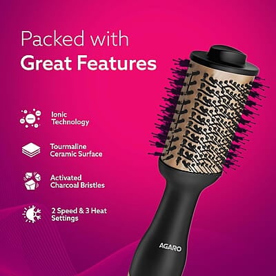 AGARO HV2179 1200 Watts Professional Volumizer Hair Dryer, 24K Gold Styling Surface AGARO HV2179 1200 Watts Professional Volumizer Hair Dryer, 24K Gold Styling Surface