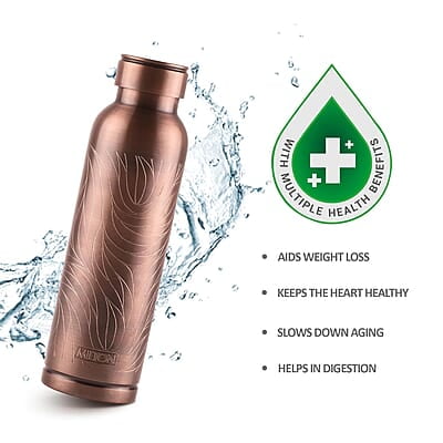 MILTON Copper Swasth Water Bottle, 940 ml, Copper Abstract Lacquer Coating, Curved bottle MILTON Copper Swasth Water Bottle, 940 ml, Copper Abstract Lacquer Coating, Curved bottle