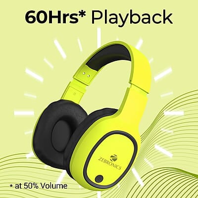 ZEBRONICS Thunder Bluetooth 5.3 Wireless Over ear Headphones with 60H Backup, Gaming Mode, Dual Pairing, ENC, AUX, Micro SD, Voice Assistant, Comfortable Earcups, Call Function ZEBRONICS Thunder Bluetooth 5.3 Wireless Over ear Headphones with 60H Backup, Gaming Mode, Dual Pairing, ENC, AUX, Micro SD, Voice Assistant, Comfortable Earcups, Call Function