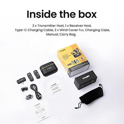 Digitek® (DWM-103 Wireless Microphone System with ANC Noise Reduction & 8Hrs Battery Life, 30m Range, High Fidelity, Dual Connector to Work with Android & iOS Devices for Seamless Audio Recordings Digitek® (DWM-103 Wireless Microphone System with ANC Noise Reduction & 8Hrs Battery Life, 30m Range, High Fidelity, Dual Connector to Work with Android & iOS Devices for Seamless Audio Recordings
